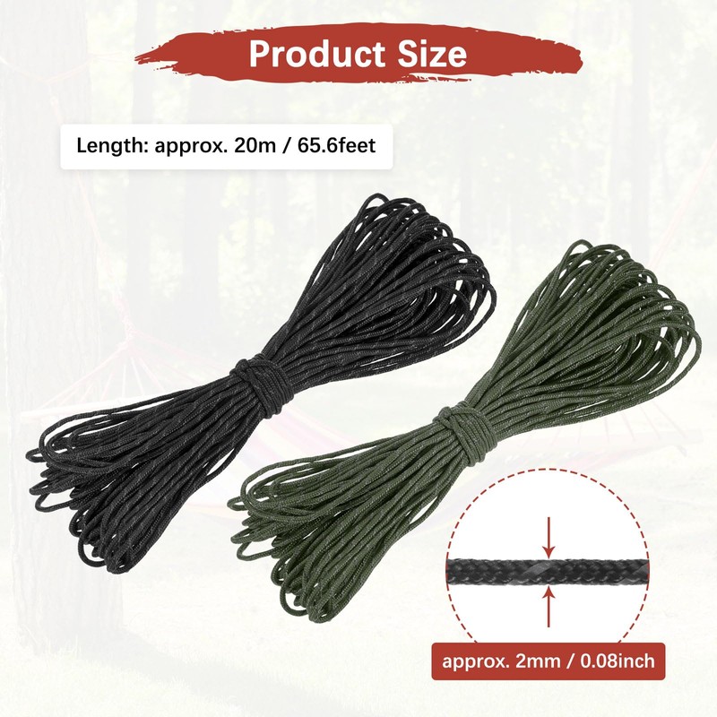 TIXIPEM 2 mm 66FT Reflective Guyline Camping Paracord [2PCS] -