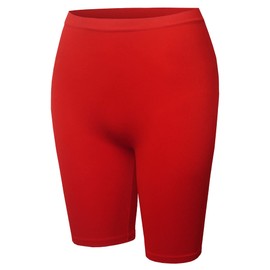 Daily Basic Seamless Lightweight Ribbed Biker Shorts Red 1XL/2XL