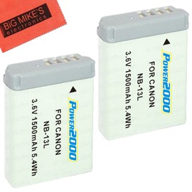 2-Pack of Power2000 NB-13L Batteries For Canon PowerShot G7 X Digital Camera + Cleaning Cloth