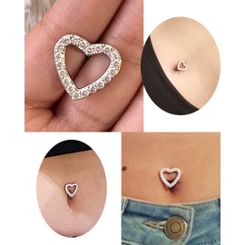 VFUN Belly Button Rings Butterfly 14G Reverse Heart Belly Piercing for Women Diamond CZ Banana Piercing Navel Belly Rings 10MM 5PCS - Silver