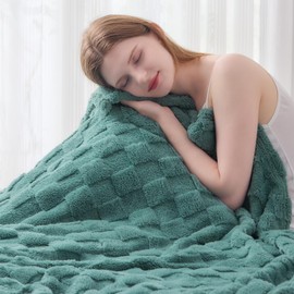 NEWCOSPLAY Super Soft Throw Blanket Light Teal Premium Silky Flannel Fleece 3D Checkered Lightweight Bed Blanket All Season Use (Light Teal Checkered, Throw(50"x70"))