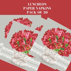 Keep Unique 20-ct 13x13 Flowers Paper Rose Luncheon Decoupage Napkins, 3-Ply Servilletas Printed Cocktail Napkin for Art, Dinner and Party, Disposable Napkins Decor (Tulip Bouquet, Pack of 2)