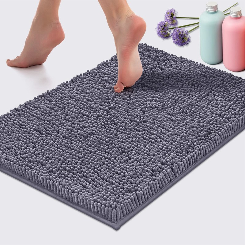 LuxUrux Bath Mat-Extra-Soft Plush Bath Shower Bathroom Rug, 1'' Chenille