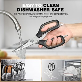 Kitchen Scissors, Super Heavy Duty Kitchen Cooking Scissors with 3.0mm thickness, All Purpose 9.5-inch Shears, Dishwasher Safe, Serrated Blades, Poultry Scissor, Bottle Opener function (1 Pack)