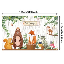 Woodland Baby Shower Backdrop Banner, Large Fabric Jungle Animal Birthday Party Decorations Woodland Creatures Forest Background for Boy or Girl Welcome Party, 72.8 x 43.3 Inch