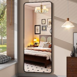 BEAUTYPEAK 64"×21" Full Length Floor Mirror with Stand, Aluminum Frame, Wall-Mounted Freestanding, Large Mirror for Bedroom Home Decor - Color: Gold-Arched, Size: 21''*64''