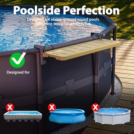 POOLHACKER Poolside Bar, [Original] Swim Up Bar Exclusively for Above-Ground Round Pools. Patio Poolside Table Smart Fold Easy Maintenance, Weather Resistant Stable Tabletop (Amber Brown)