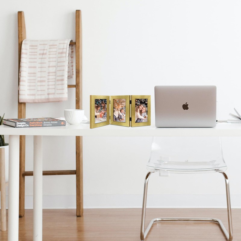 Frametory 5x7 Triple Picture Frames, Trifold Photos Frame Collage, Hinged