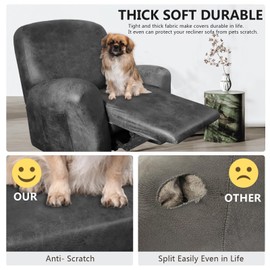 ANARACHON Recliner Chair Covers Leather Like, 4 Pieces Lazy Boy Recliner Cover for Recliner Chair, Soft Sofa Slipcover Furniture Protector Washable Sofa Cover for Pets Kids (X-Large, Light Gray)