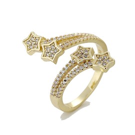 CZ Stars Rings Cute Dainty Statement for Women Girls Sterling Silver Plated Layered Cubic Zirconia Adjustable Open Stacking Extendable Knuckle Middle Finger Ring Fashion Gifts for BFF (Gold)