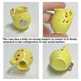 8PCS Cute Mini Vase Magnets for Fridge, Ceramic Refrigerator Magnets, Small 3D Plant Vase, Suitable for Fridge, Kitchen, Office Decoration(Contains 8 Artificial Flowers)