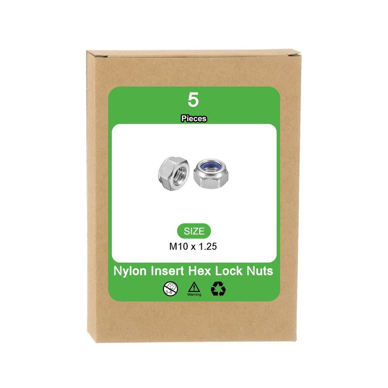 sourcing map 5Pcs M10 x 1.25 Nylon Insert Hex Lock