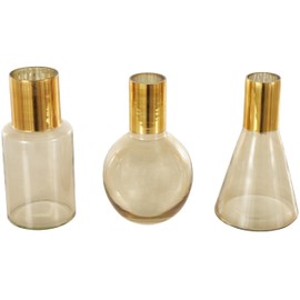 Deco 79 Glass Geometric Tinted Vase with Gold Rim and Varying Shapes, Set of 3 8",9",8" H, Gold