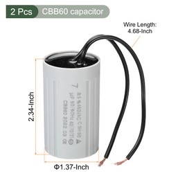 YOKIVE 2 Pcs 7uF CBB60 Running Capacitor, Run Capacitor with 2 Wires, AC 450V Start Up Motors, Great for Air Compressors, Pumps (Silver, 60x35mm)