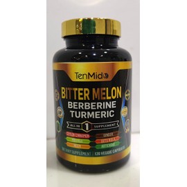 Tenmido Bitter Melon Capsules - 10in1 Formula - Combine with Berberine, Ceylon Cinnamon, Turmeric, Moringa, Neem, Ginger, Gotu Kola, Artichoke, and Black Pepper - 120 Capsules for 4 Months Supply
