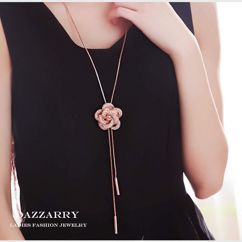 DAZZARRY Women's Lariet Rose Flower Long Necklace Elegant Accessory Present