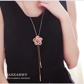 DAZZARRY Women's Lariet Rose Flower Long Necklace Elegant Accessory Present Banquet
