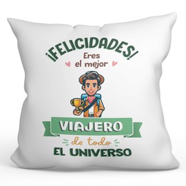 MUGFFINS TRAVELLER man Cushion Padding included - in Spanish - Mejor Universo Trofeo - Funny gift - Pillow: cover and filling 15.7x15.7 inches