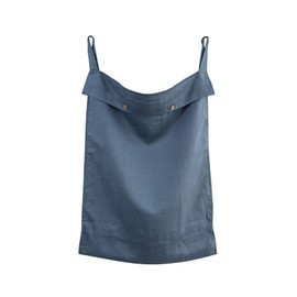 Linen Hanging Laundry Bag, 100% Linen Over The Door Laundry Hamper with Buttons and Zipper, Space Saving Door Hampers for Laundry Dirty Clothes Home Travel, Navy Blue