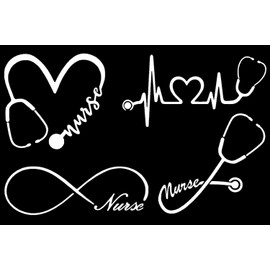 Nurse Decal Pack: Heart, Heartbeat, Infinity, Stethoscope (White, Large 5")