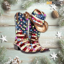 365RUSTIC Vacation Movie 2 Side Printed Flat Wooden Ornament, Movie Themed Christmas Tree Keepsake Ornaments - American Flag Ornament, Cowboy Ornament