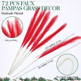 Suncalla 72 Pcs Red Pampas Grass 21.7 Inches Faux Tall Pampas Grass Decor Bulk Artificial Dried Flower Red Feather for Vase Filler Home Boho Decor Christmas Wedding Party Arrangement Bathroom Wall