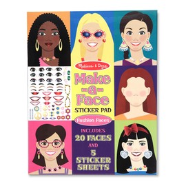Melissa & Doug Make-a-Face Sticker Pad - Fashion Faces, 20 Faces, 5 Sticker Sheets - Reusable Stickers, Stocking Stuffers, Restickable Stickers, Sticker Faces Book For Kids