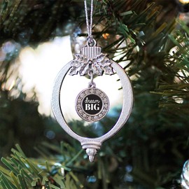 Inspired Silver - Dream Big Silver Christmas Ornament - Circle Charm Christmas Tree Ornament with Cubic Zirconia - Holiday Hanging Decoration
