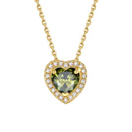 Bestyle Gold Chain Infinite Heart Birthstone Necklace Pendants August Peridot Necklace, Dainty Love Statement Gold Heart Necklace for Women, Birthday/Valentines for Women