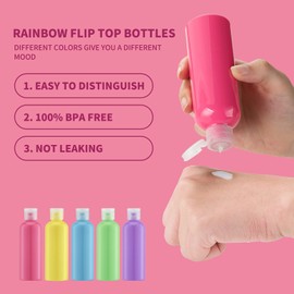 Toureal 100 ml Travel Bottle Set with Flip Cap (5 Pieces) Empty Dispenser Plastic Bottle Set, Filling Bottles for Cosmetics with Funnel (Multi-Colour)