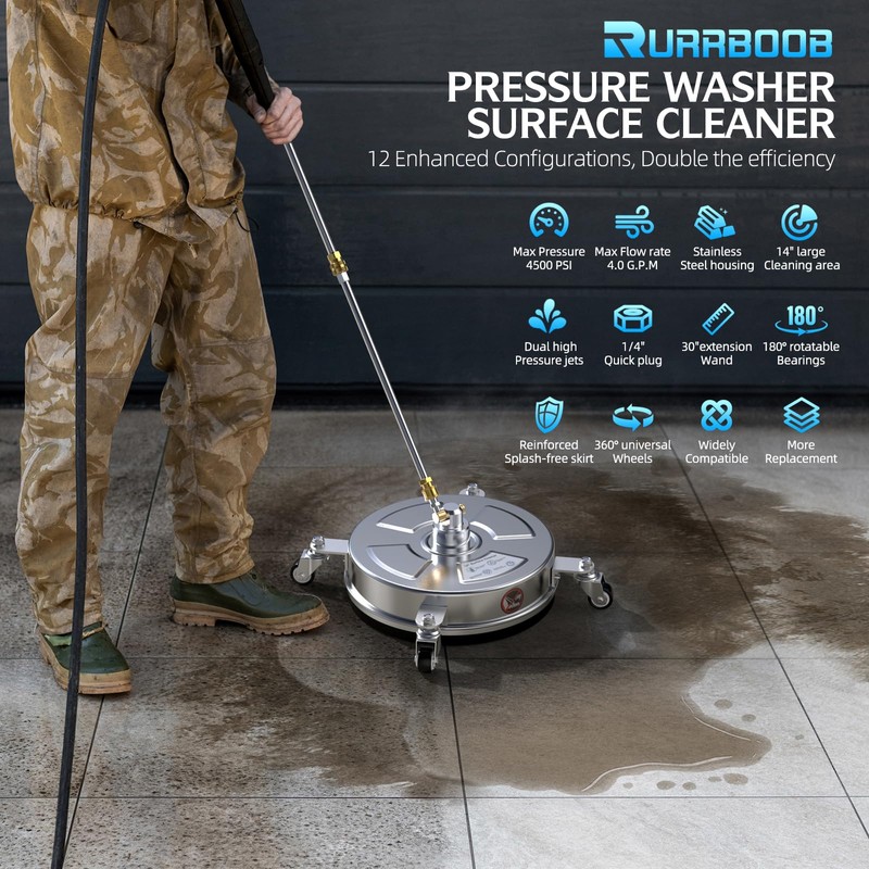 14" Pressure Washer Surface Cleaner 4500 PSI with 304 Industrial-grade