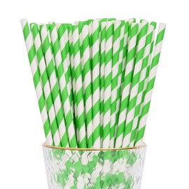 YAOSHENG Paper Straws for drinking, 100 Pack Green Striped paper straws for Party Supplies,Birthday,Wedding,Bridal/Baby Shower,Juice, shakes,Smoothies,cocktail (Green)