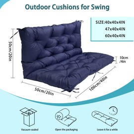 LQQSDPJ Swing Replacement Cushions for Outdoor: 2-3 Seater Bench Waterproof Cushion with Ties - 4in Thick Swing Cushion for Garden Furniture Patio Porch