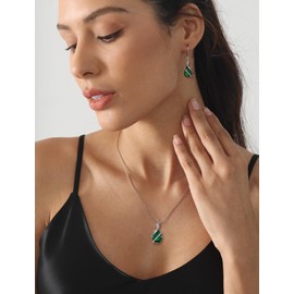 YL Teardrop Necklace 925 Sterling Silver Infinity Pendant 10x14 MM Created Emerald Jewelry for Women