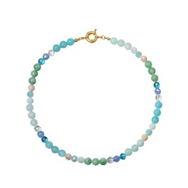 zocare Beaded Gemstone Necklace for Women,Crystal Beads Choker with Spring Clasp,Boho Layering Necklaces for Summer,Beach Jewelry Blue Tone