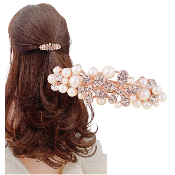 Herbeluemily Barrette, Pearl Bijou Stone, Metal Fittings, Hair Clip, Stylish,