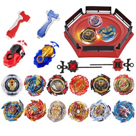 Bey Burst Gyro Toy Set with Arena Metal Fusion Attack Top Grip Toy Great Birthday Gift for Boys Children Kids Age 6 8 10 12+ Game Storage Box 12 Burst Gyros 1 Stadium 4 Two-Way Launcher 2 Handles
