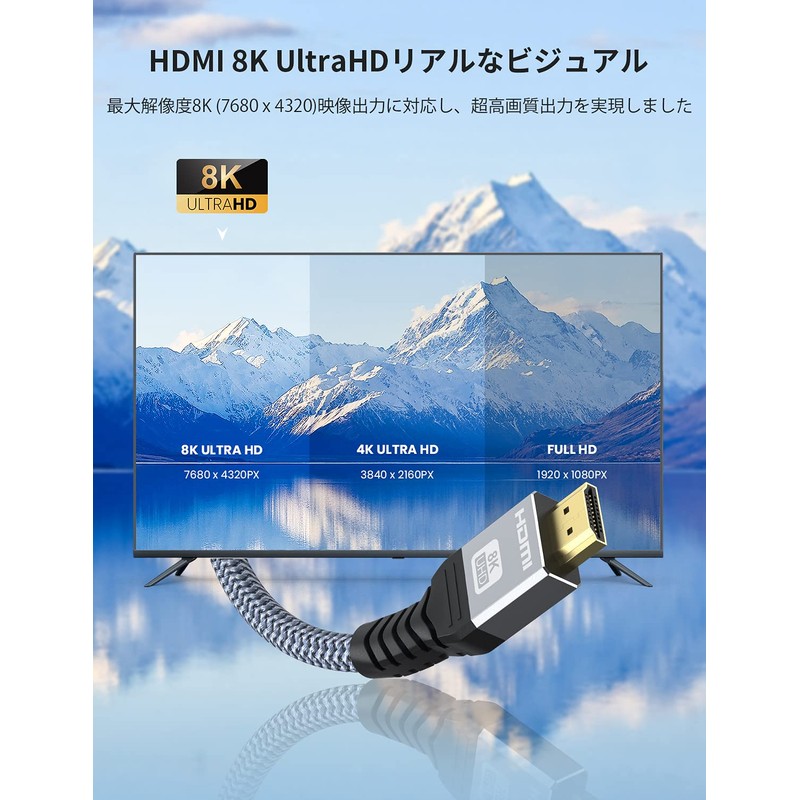 YOJOCK HDMI Cable, 2m 8k (60Hz) 4K (120Hz) 48Gbps Ultra