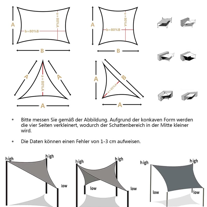 Sichtschutz Sun sail, waterproof, triangular, 20 lengths and 99 widths