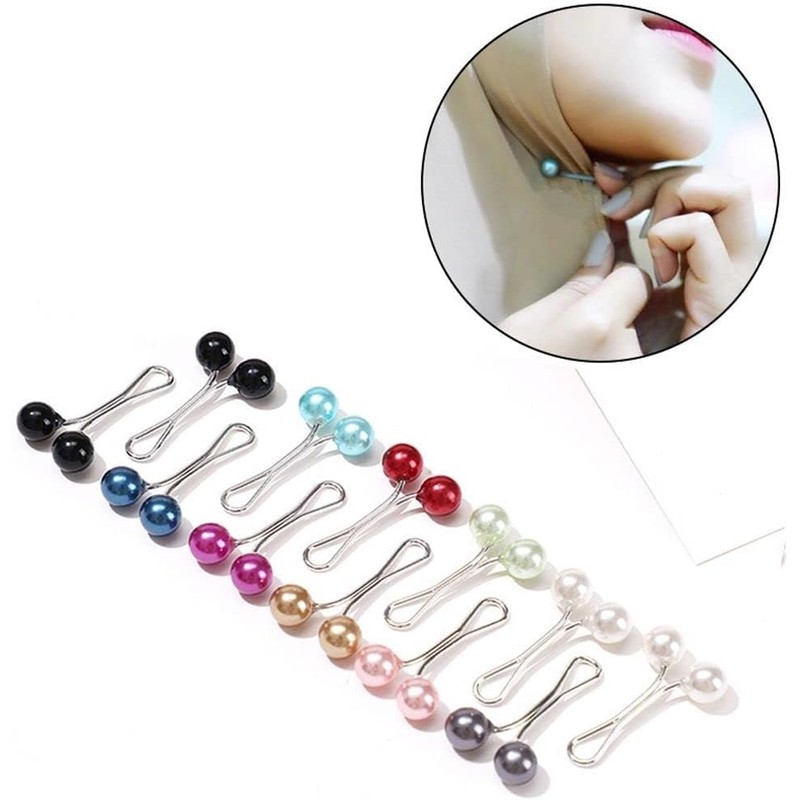 12Pcs Multicolor Headscarf Pearl Pins Clips U Shape Hijab Scarf