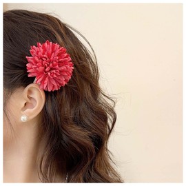 Xduargs Large Flower Hair Barrettes Vintage Flower Hair Clips Wedding Bridal Flower Hairclip Pins French Big Flower Floral Hairclips Pin Hawaiian Flower Decorative Hair Accessories for Women (Red)