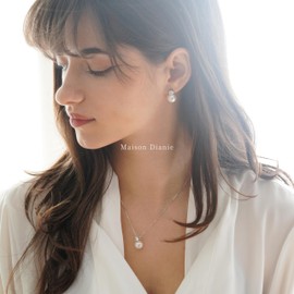 Maison Dianie Women's jewelry set Pearl Pendant Necklace and Pearl Earrings Silver 925 White Crystal Pearls 10mm and Zicron Cubic 5mm (Earring)