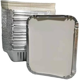 140 Pcs x Medium Aluminium Silver Foil Food Containers with Lid (No.2-14 x 12 x 5 cm) | Aluminium Container Pans for BBQ, Cooking, Baking, Freezing, Parcel, Catering Trays - Takeaway Foil Container
