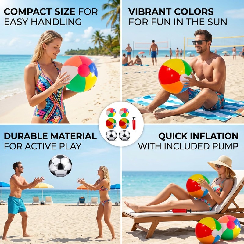6 PCS Inflatable Ball, Beach Ball, Beach Balls Inflatable, Beach