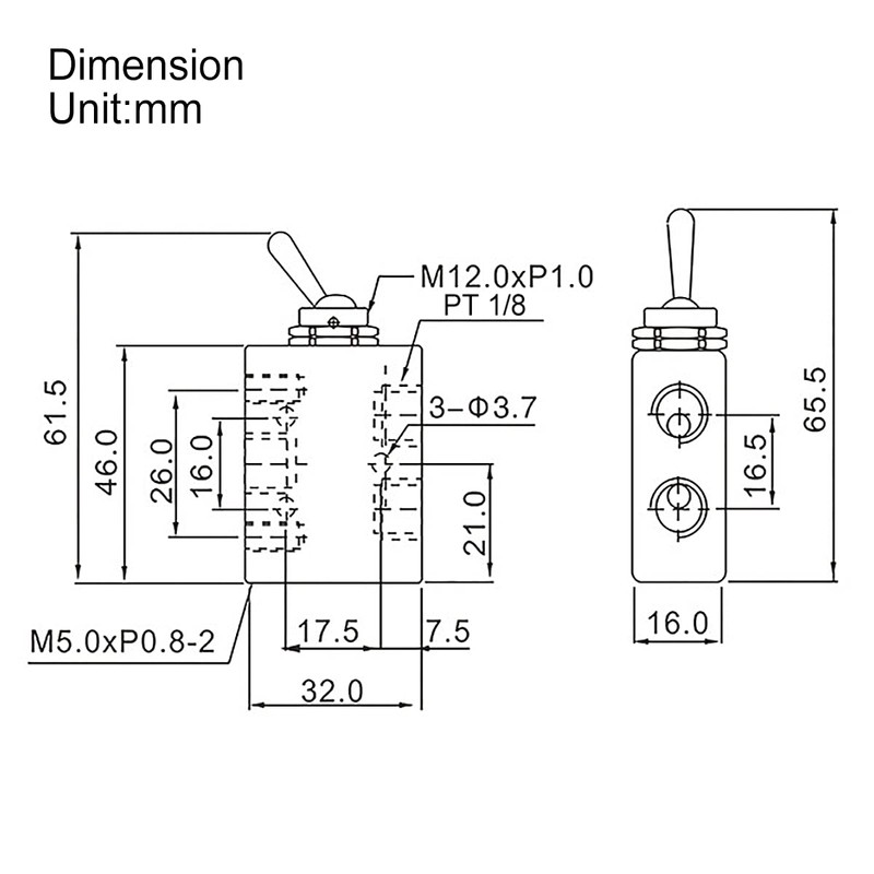 Baomain Pneumatic Toggle Knob Switch Valve HL-2501-V PT1/8 inch 5