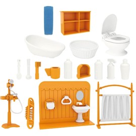 Dollhouse Furniture Set Bathroom, 18 Pieces Miniature Furniture Set Bathtub Toilet Sink Cabinet Hangers, Dollhouse Accessories Decoration 1:12 Dollhouse Decoration for Children from 3 Years