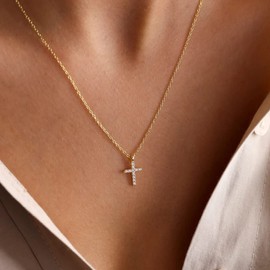 Carovo Dainty Cross Necklace for Women 18K Gold Plated Tiny Cubic Zirconia Cross Pendant Choker Necklaces Simple Jewelry Gifts for Women