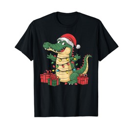 Crocodile Xmas Lighting Santa Hat Crocodile Christmas T-Shirt