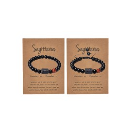 Frodete 2Pcs Zodiac Bracelet for Men Women,8mm Natural Black Onyx Stone Star Sign Constellation Horoscope Bracelet Gifts Aries (Sagittarius)