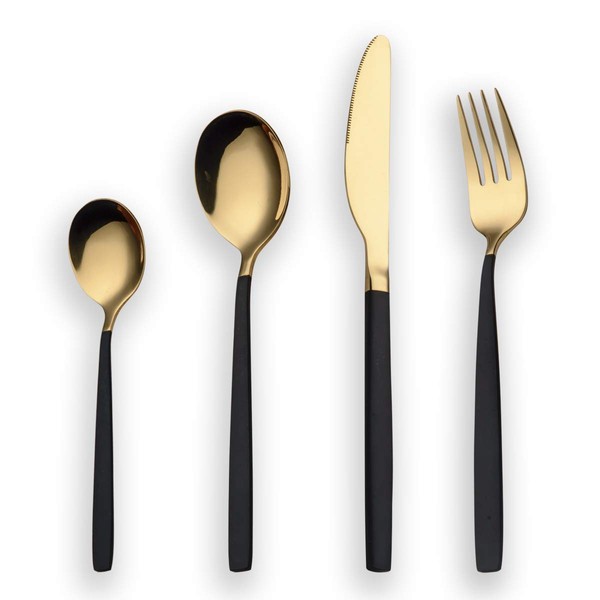 Berglander 24-Piece Titanium Stainless Steel Silverware Set, Black Handle with